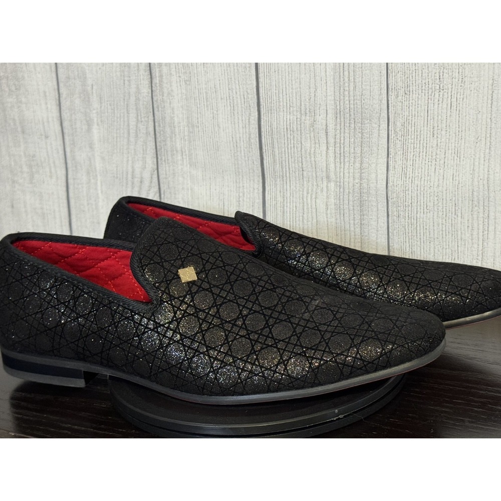 La Milano Emerson Dress Shoes Men 9.5 Black Sparkle Slip On Red Sole